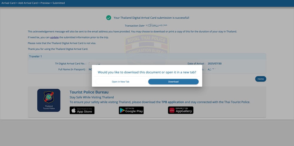 Descargar la Thailand Arrival Card